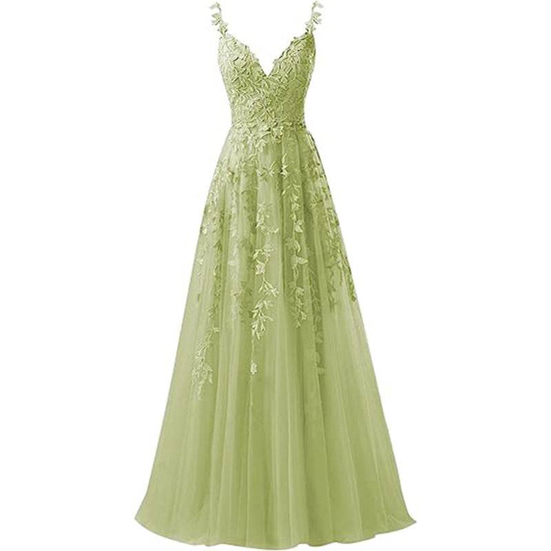 Evening Dress Suspender Style Long Tulle Lace For Prom - Mubimart
