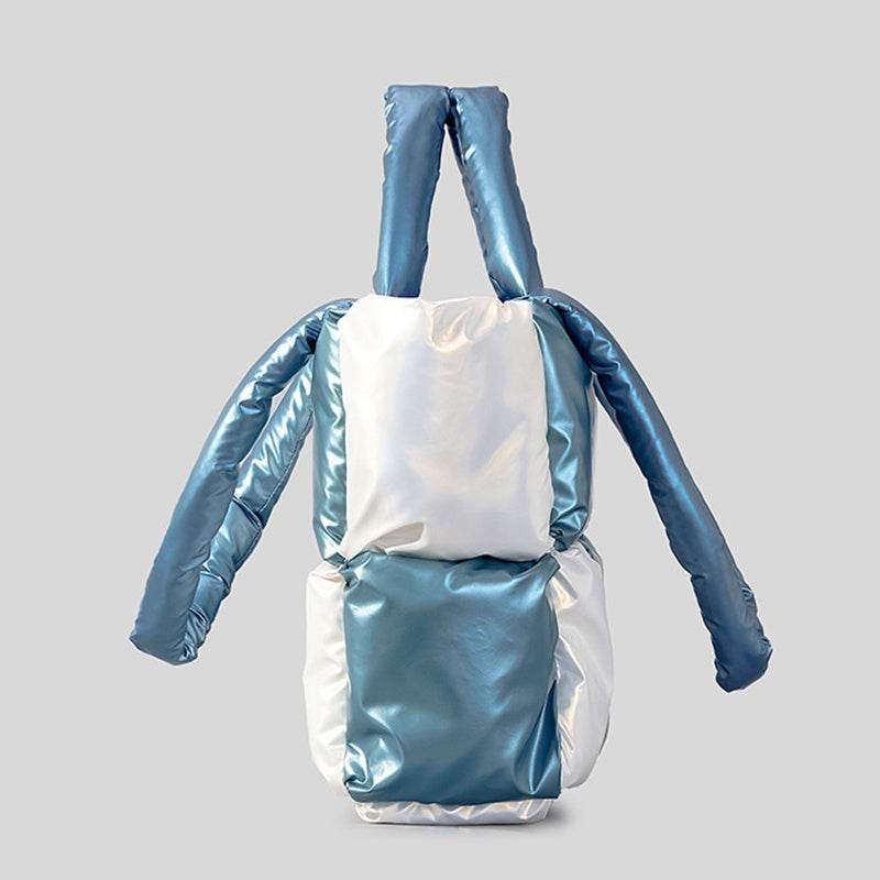 Women Handbags Winter Color Matching Down Cotton-padded Coat Tote Bag Soft Plaid Shoulder Bags - Mubimart