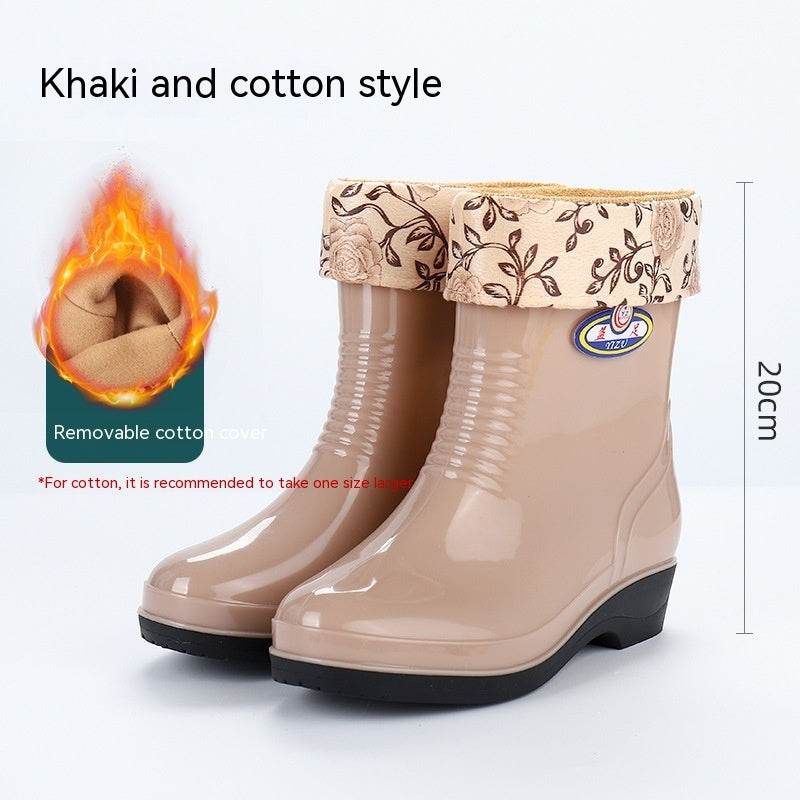 Work Wear Waterproof Fleece-lined Stylish Rain Boots Women - Mubimart