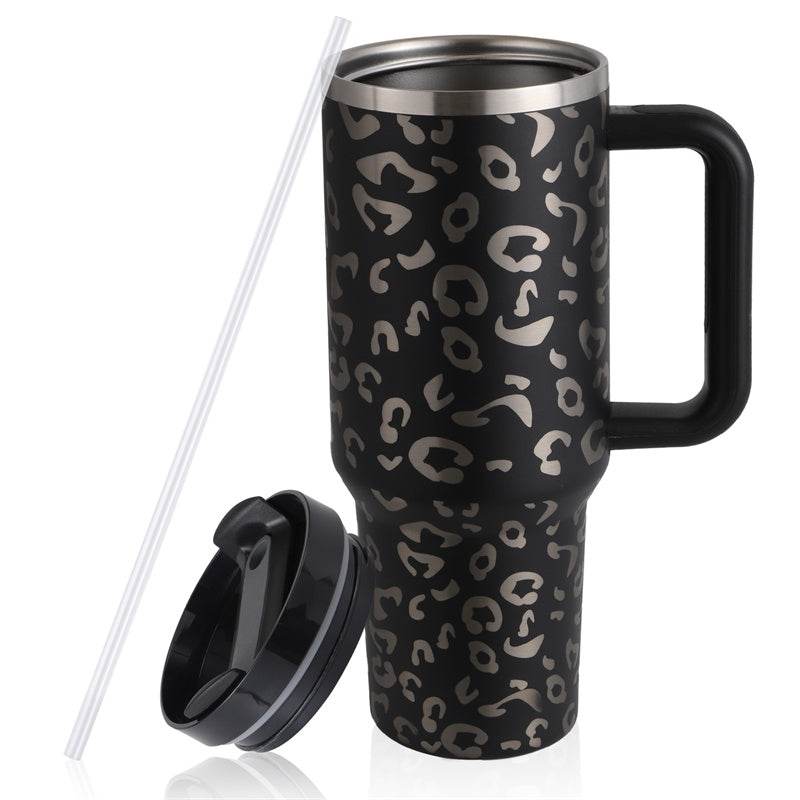 40oz Straw Coffee Mug With Handle Portable Car Stainless Steel Water Bottle Large Capacity Travel Bisphenol A Free Mug - Mubimart