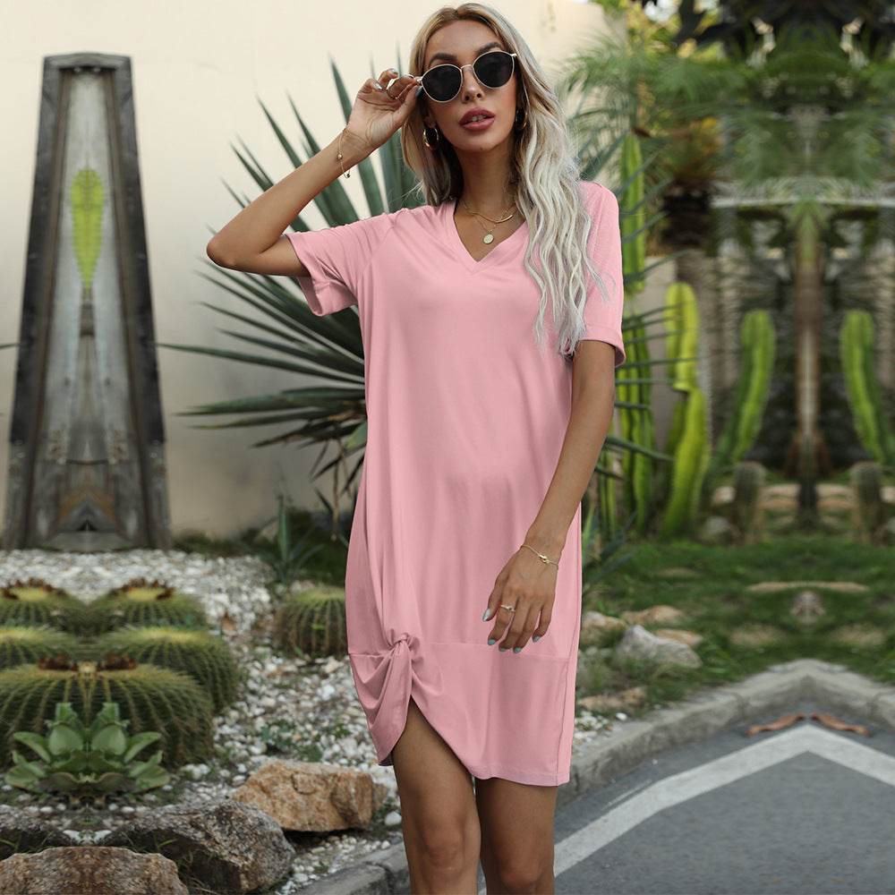 Casual Twist T-shirt Dress For Women - Mubimart