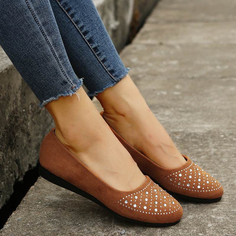 Fshion Flats Shoes With Rhinestones Casual Round Toe Loafers Cozy Shoes For Women - Mubimart
