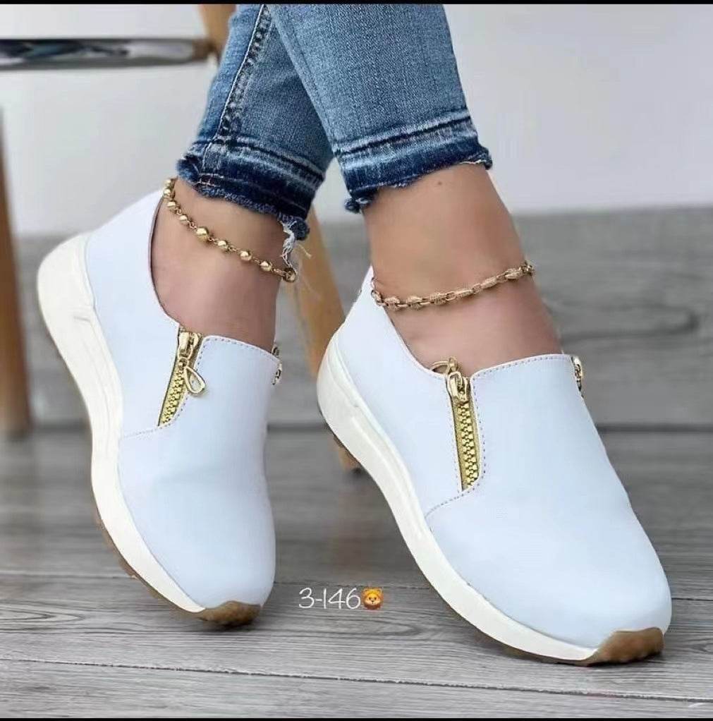 Women's Zipper Sports Shoes Women's Flat Pointed Toe - Mubimart