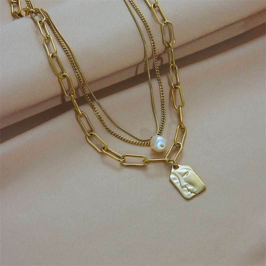 Fashion Jewelry Layered Face Portrait Chain Choker Necklace For Women Elegant Pearls Pendant Necklace Jewelry Accessories - Mubimart