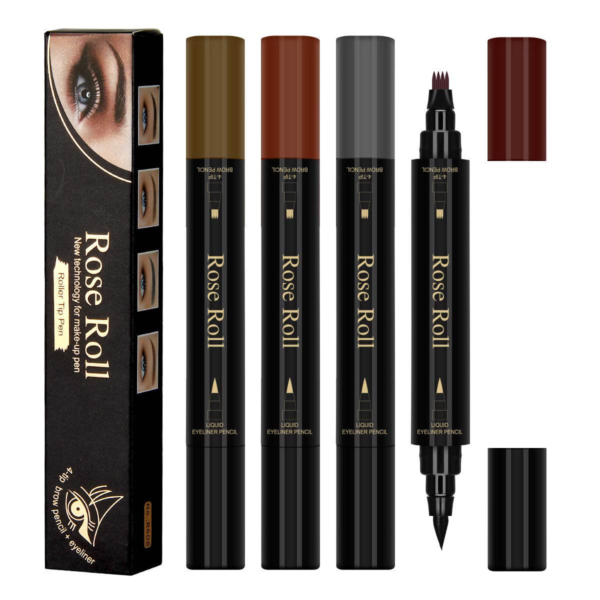 Double Headed Self-adhesive Eyeliner And Four-pointed Water Eyebrow Pencil - Mubimart