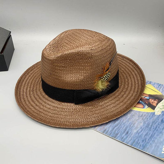 Eight-point Grass Hand-knitted Feather Fedora Hat - Mubimart