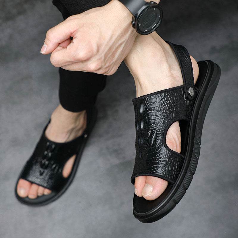 Men's Beach Shoes Leather Outdoor Sandals Pattern European Fashion Sandals - Mubimart