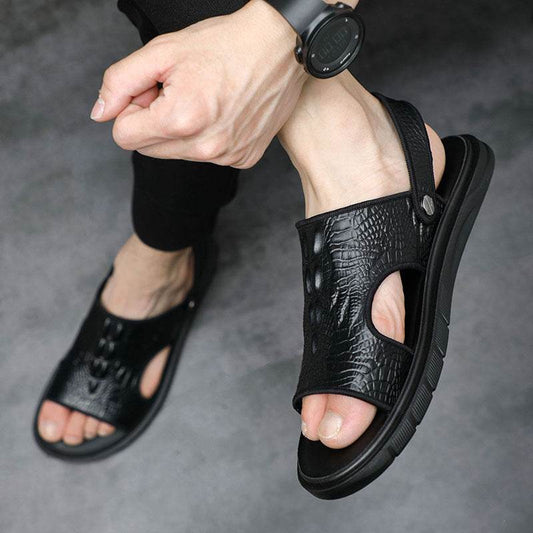 Men's Beach Shoes Leather Outdoor Sandals Pattern European Fashion Sandals - Mubimart