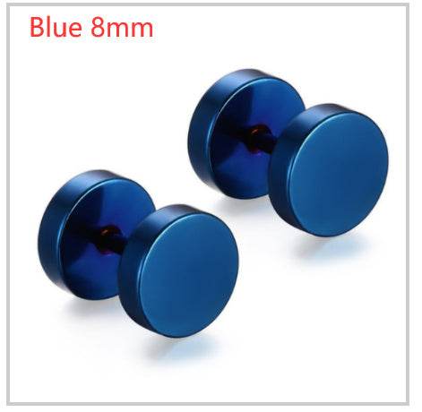 8MM Stainless Steel Earrings Women Men Gold Silver Black Barbell Ear Stud Piercing Earring Tunnel Punk Gothic Jewelry - Mubimart