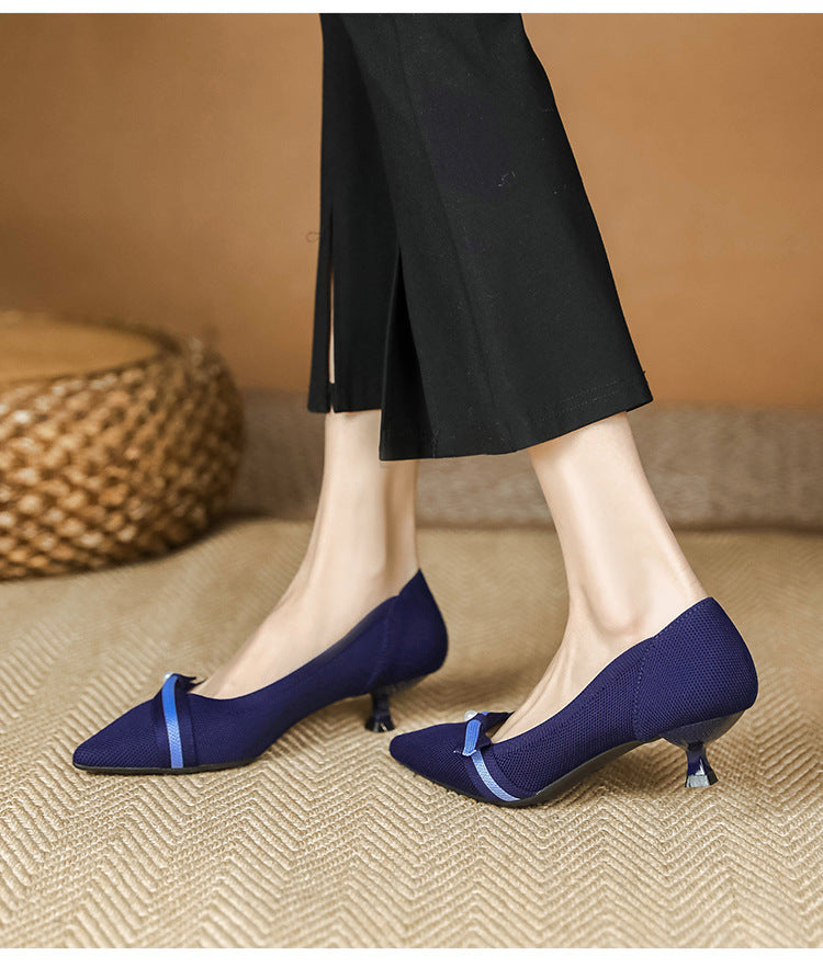 Woven Low-cut Pointed-toe Stilettos Knitted Shoes