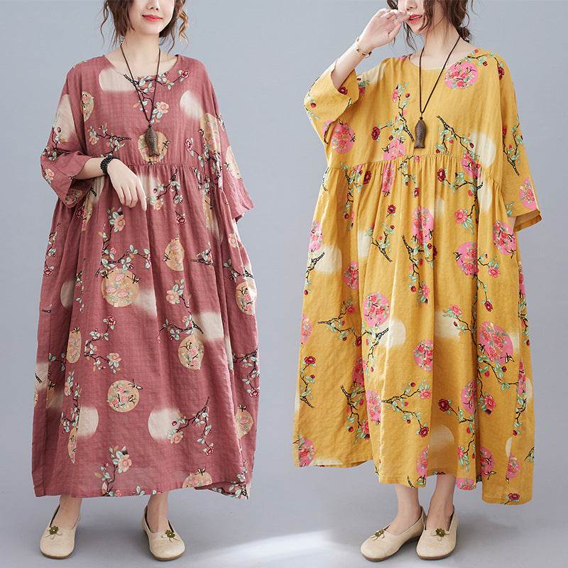 Cotton And Linen Loose Plus Size Dress Women - Mubimart