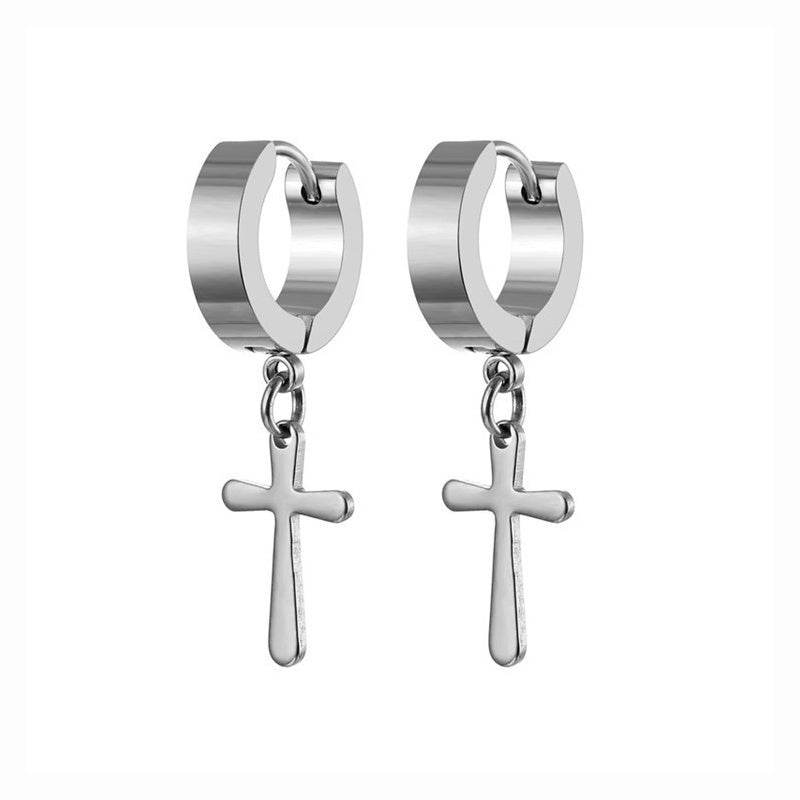 Fashion Cross Pendant Drop Earrings For Men - Mubimart