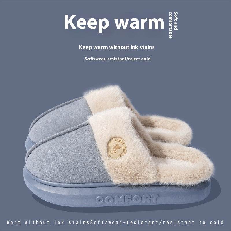 New Plush Slippers For Women Men Winter Warm Home Slipper Indoor Thick-soled Fleece Shoes - Mubimart