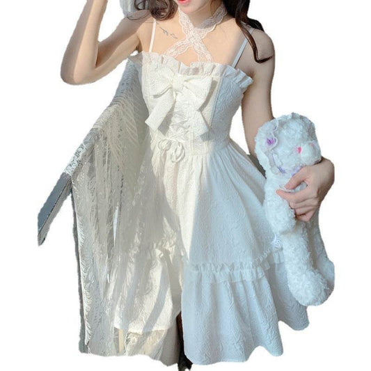 Women's A-Line Short Slip Dress Bow Dress - Mubimart