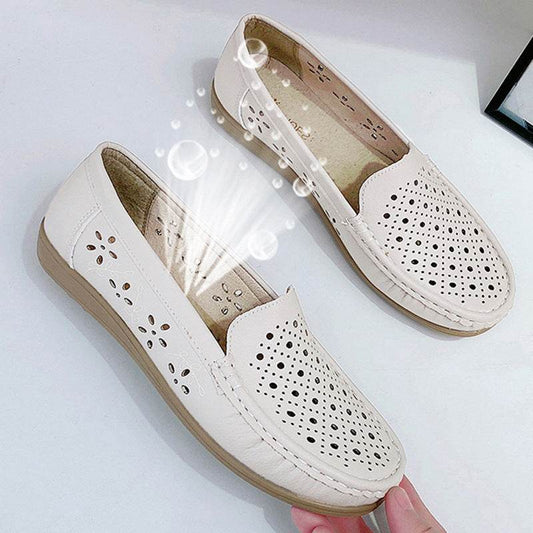 Women Loafers Hollow Out Breathable Anti Slip Flats Shoes - Mubimart