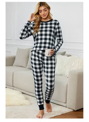 Christmas Long-sleeved Trousers Loungewear Suit Plaid Contrast Color Home Pajamas For Women - Mubimart -  