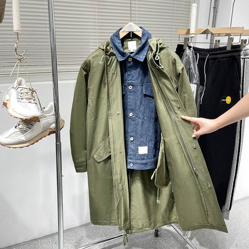 Mens Fake Two-piece Mid-length Trench Coat - Mubimart
