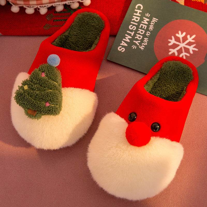 Winter Plush Slippers Christmas Cute Santa Claus And Christmas Tree Slipper Warm Anti-Slip House Shoes For Women - Mubimart