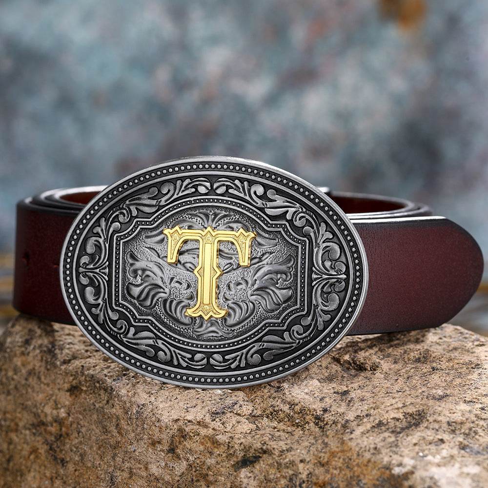 Men's And Women's Floral Letter Buckle Belts - Mubimart