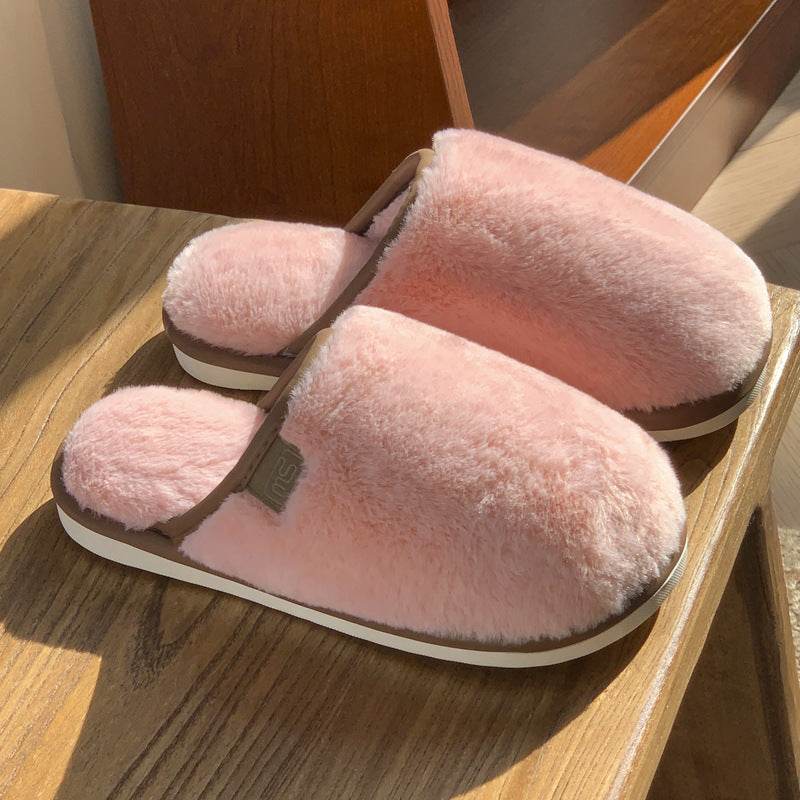 Winter Plush Slippers Warm Solid House Shoes Non-slip Bedroom Floor Home Slipper For Women Men - Mubimart
