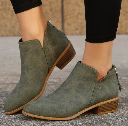 Women Booties Slip On Low Heel Ankle Boots - Mubimart