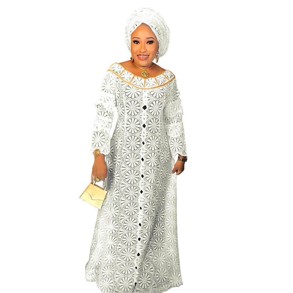 Women's Crocheted Hollow-out Plus Size Robe African Dress - Mubimart