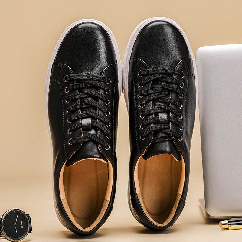 Spring Genuine Leather Breathable British Board Shoes Thick Sole Sporty Simplicity Comfort And Casual - Mubimart