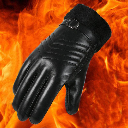 Winter Leather Gloves For Men And Women Velvet Thickened Cold-proof Warm Cycling Anti-slip Touch-screen Large Fleece Gloves - Mubimart