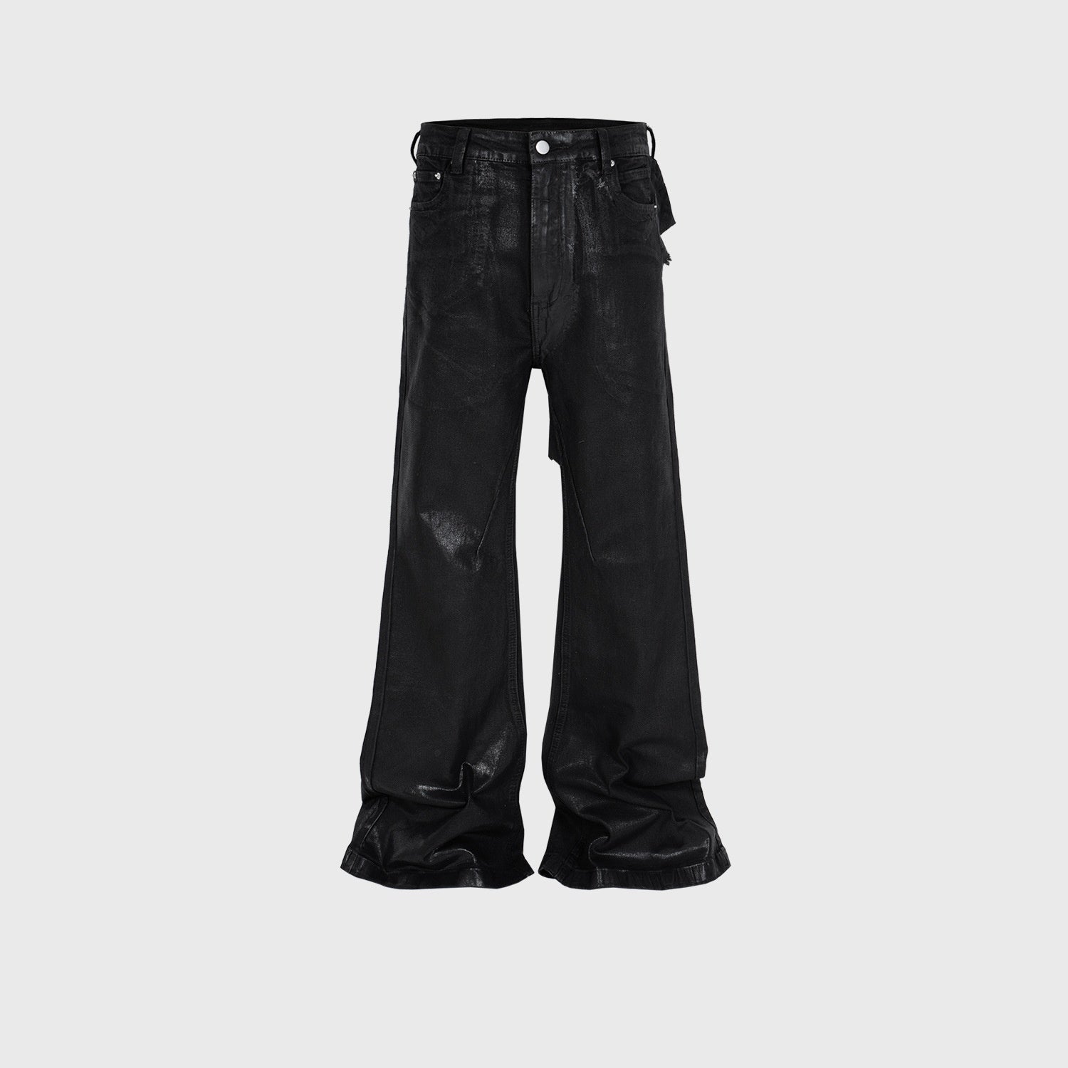 Heren Vinyl Coated Bootcut Broeken Stikwerk Beschadigde Jeans