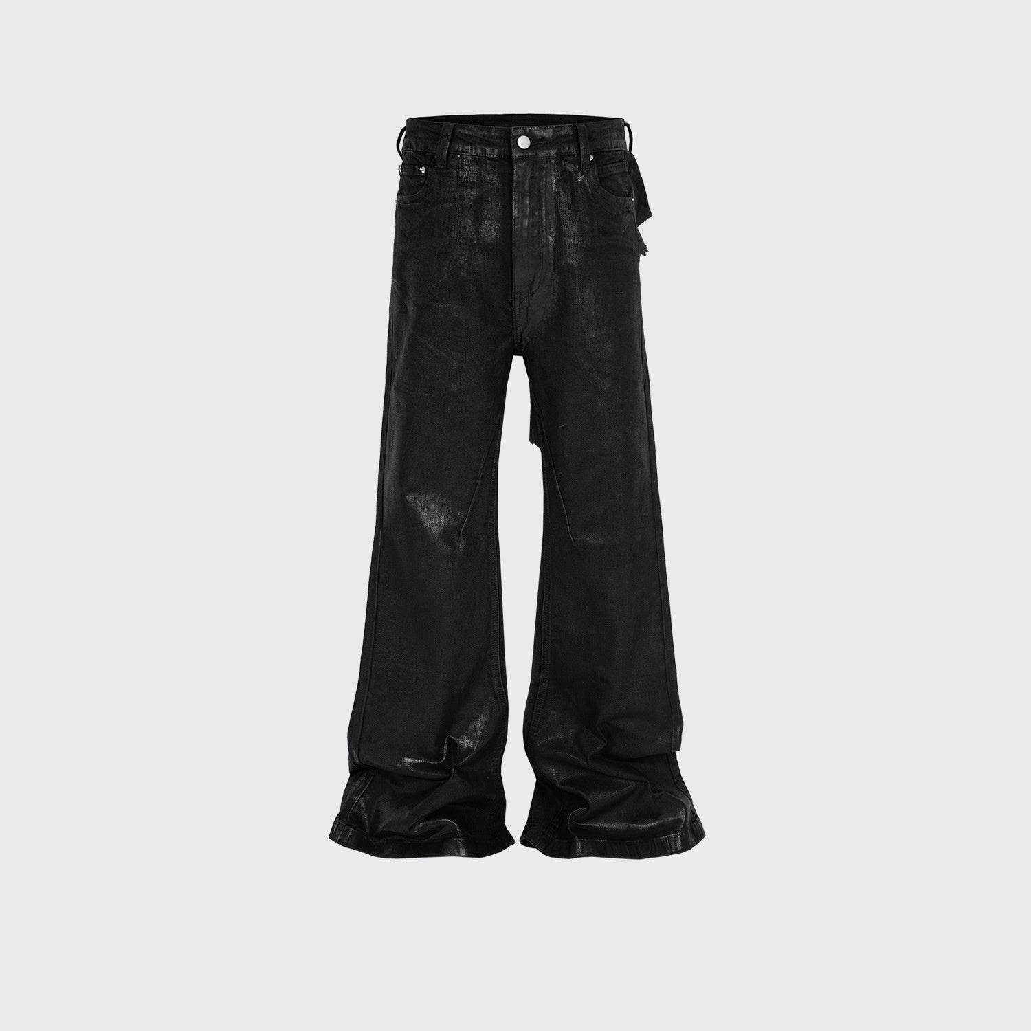Men's Vinyl Coated Bootcut Trousers Stitching Damaged Jeans - Mubimart