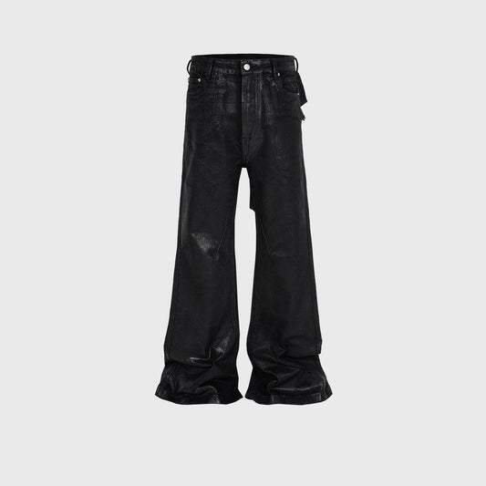Men's Vinyl Coated Bootcut Trousers Stitching Damaged Jeans - Mubimart