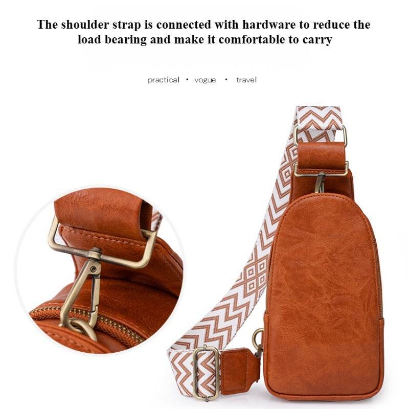 Women Chest Bag Sling Bag, Guitar Strap Small Crossbody PU Leather Satchel Daypack - Mubimart