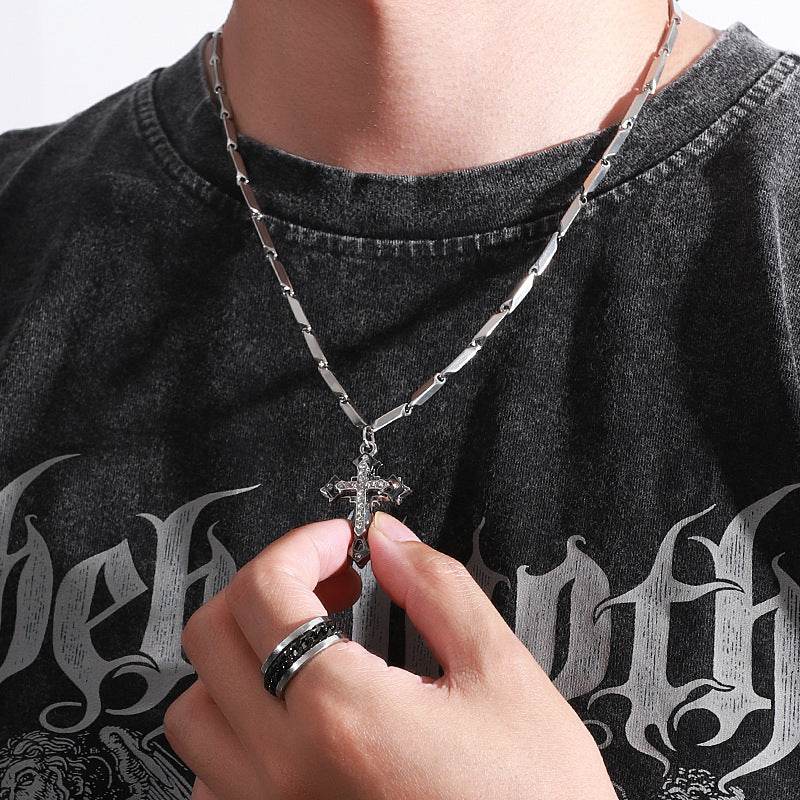 Mens Fashion Cross Pendant Necklace With Diamonds - Mubimart