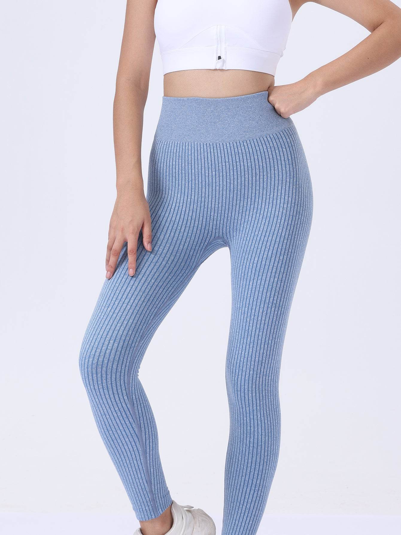Leggings For Women Ribbed Seamless Leggings High Waisted Tummy Control Yoga Pants Women Workout Pants - Mubimart