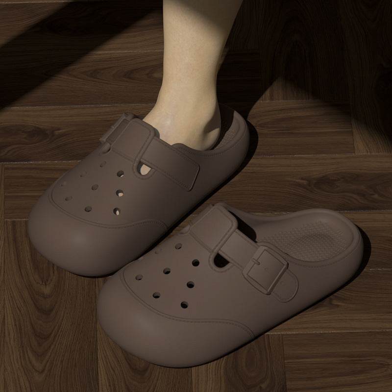 New Hole Shoes Summer Buckle Baotou Slippers Outerdoor Garden Clogs Shoes Indoor Non-Slip Floor Home Slipper - Mubimart