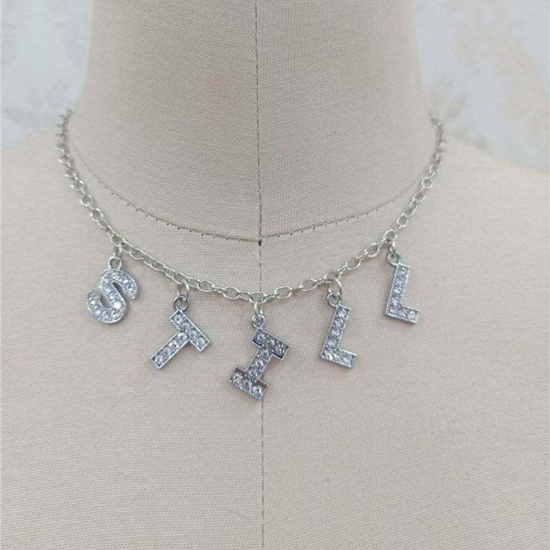 Fashion Bitch Angel Baby Daddy Rhinestone Letter Necklace Choker For Women - Mubimart