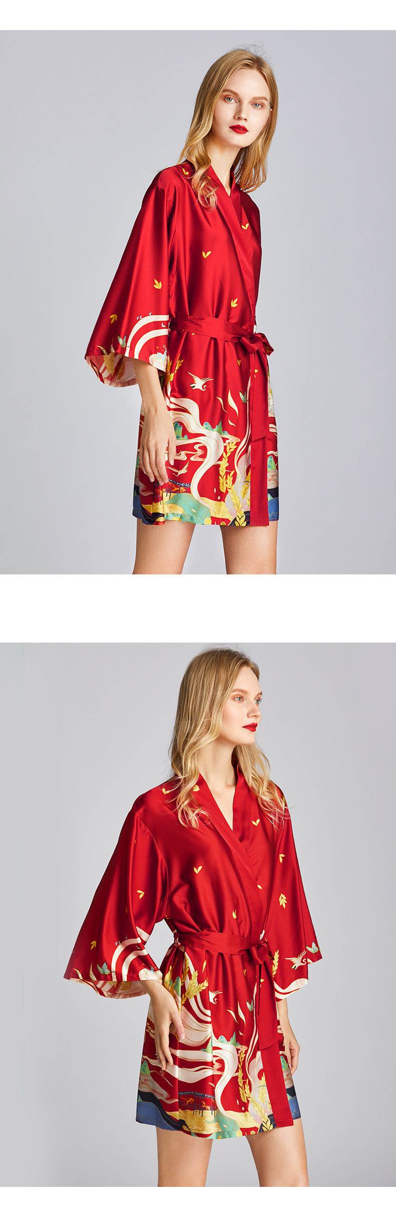 Silk Nightgown Plus Size Printed Loose Homewear - Mubimart