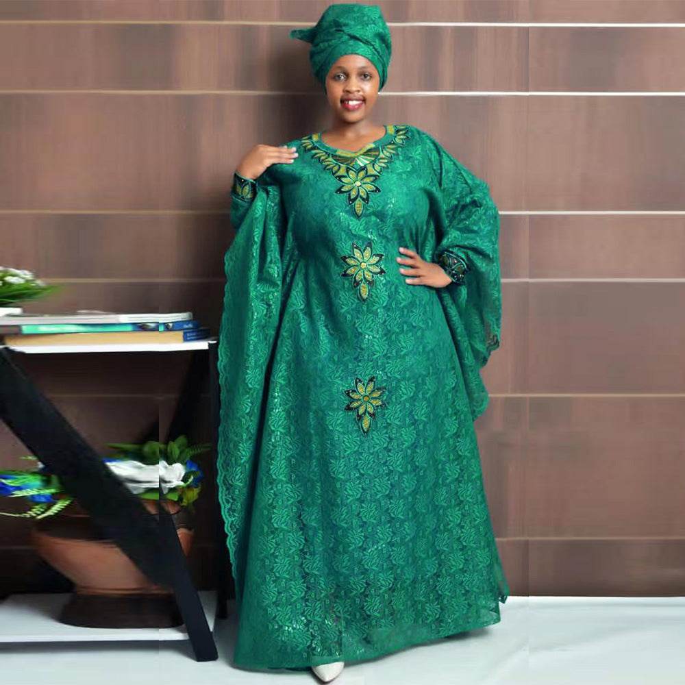 Plus Size Headscarf Rhinestone Robe With Lining - Mubimart