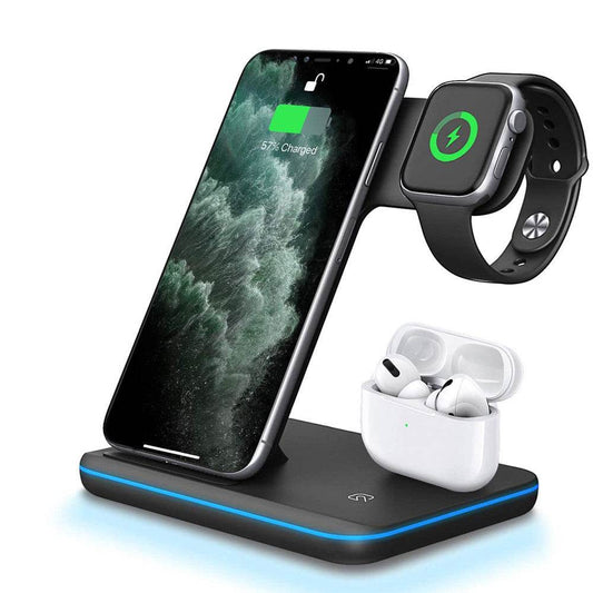 Compatible Mobile Phone Watch Earphone Wireless Charger 3 In 1 Wireless Charger Stand - Mubimart