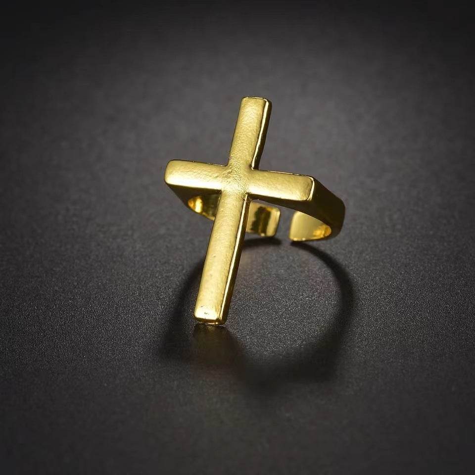 Black Cross Ring Men Punk Ring - Mubimart