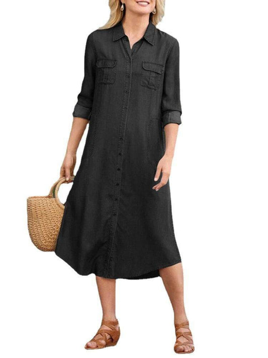 Denim Multi-pocket Dress Elegant Large Size - Mubimart