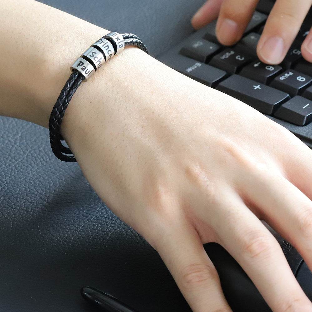 Black Leather Rope Bracelet For Men - Mubimart