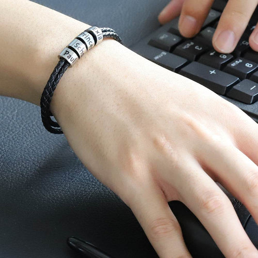 Black Leather Rope Bracelet For Men - Mubimart
