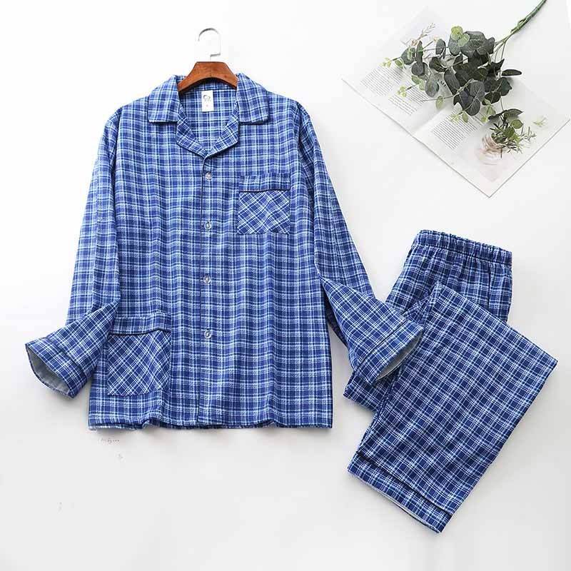 Long-sleeved Trousers And Brushed Plaid Pajama Set - Mubimart
