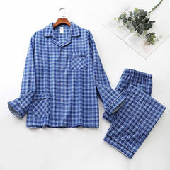 Long-sleeved Trousers And Brushed Plaid Pajama Set - Mubimart -  