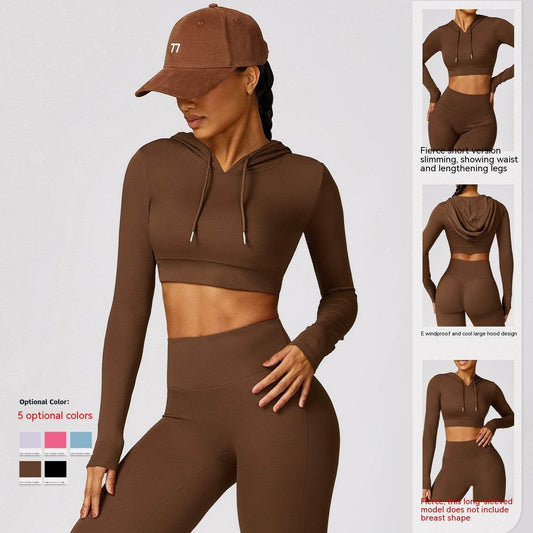 Outdoor Running Exercise T-shirt Hooded Workout Clothes Top - Mubimart