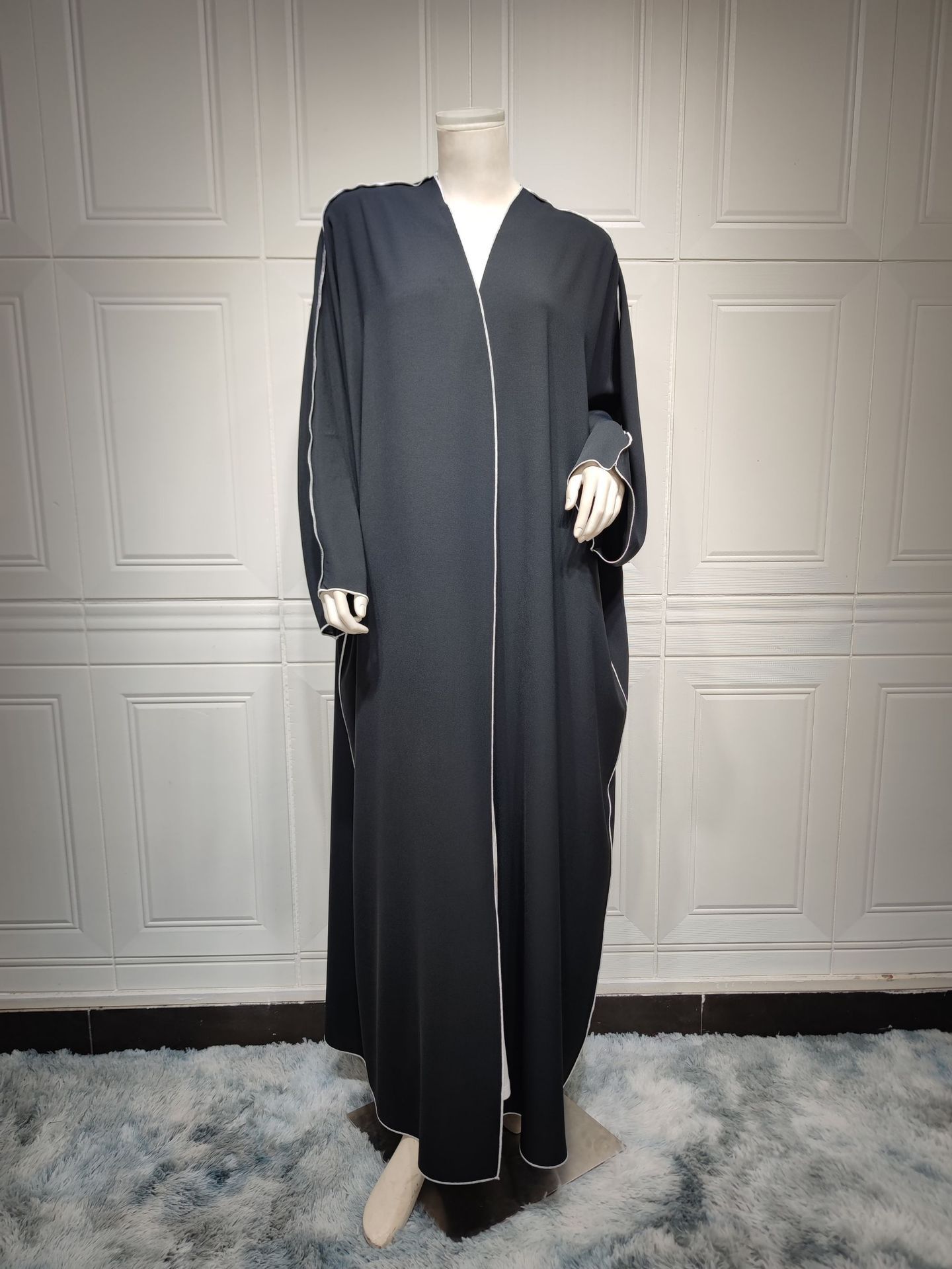 White Stitching Plus Size Women's Robe - Mubimart -  