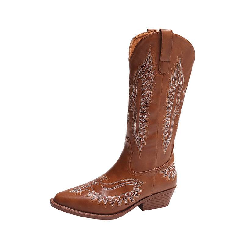 Fashion Embroidery Western Cowboy Boot Women Pointed Mid-calf - Mubimart