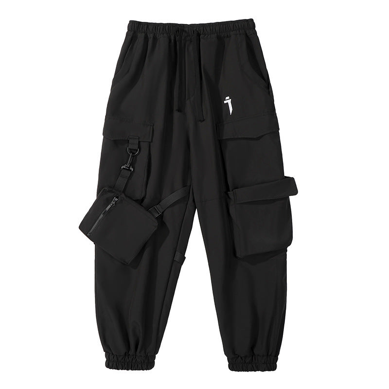 Men's Loose Casual Pocket Trousers With Ribbon Cargo Jogger Pants