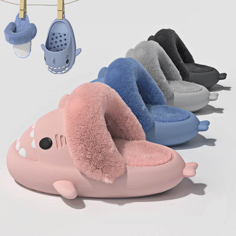 Winter Shark Slippers Detachable Warm Fuzzy Slippers Bedroom House Shoes Women - Mubimart